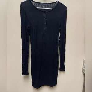 Black Long Sleeve Ribbed Dress